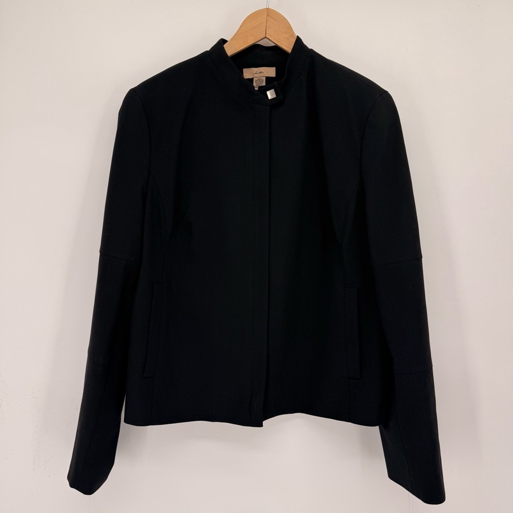i.e. Womens Black Collarless Tailored Jacket Blazer Size 14 Minimalist Preppy